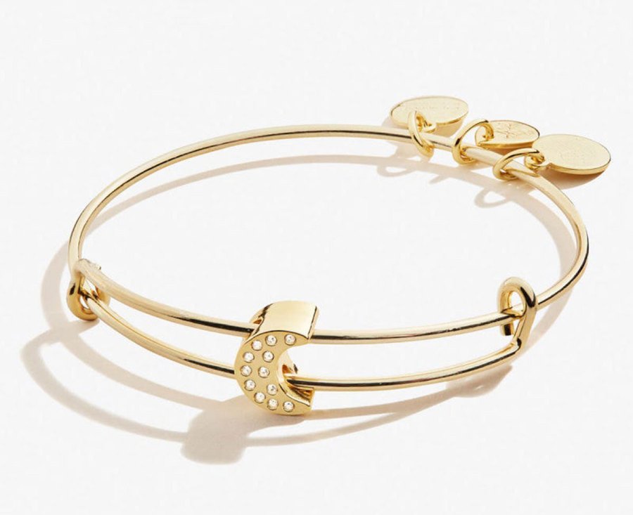 Stocking Stuffers Gift Guide - Alex & Ani Pavé Moon Symbol Charm Bangle Shiny Gold Bracelet