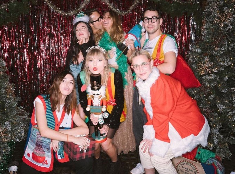 Taylor Swift Cazzie David and Jack Antonoff Wearing Ugly Christmas Sweaters at her 30th Birthday
