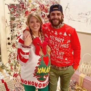 Thomas Rhett and Pregnant Wife Lauren Don Ugly Christmas Sweaters