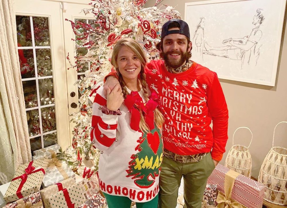 Thomas Rhett and Pregnant Wife Lauren Don Ugly Christmas Sweaters