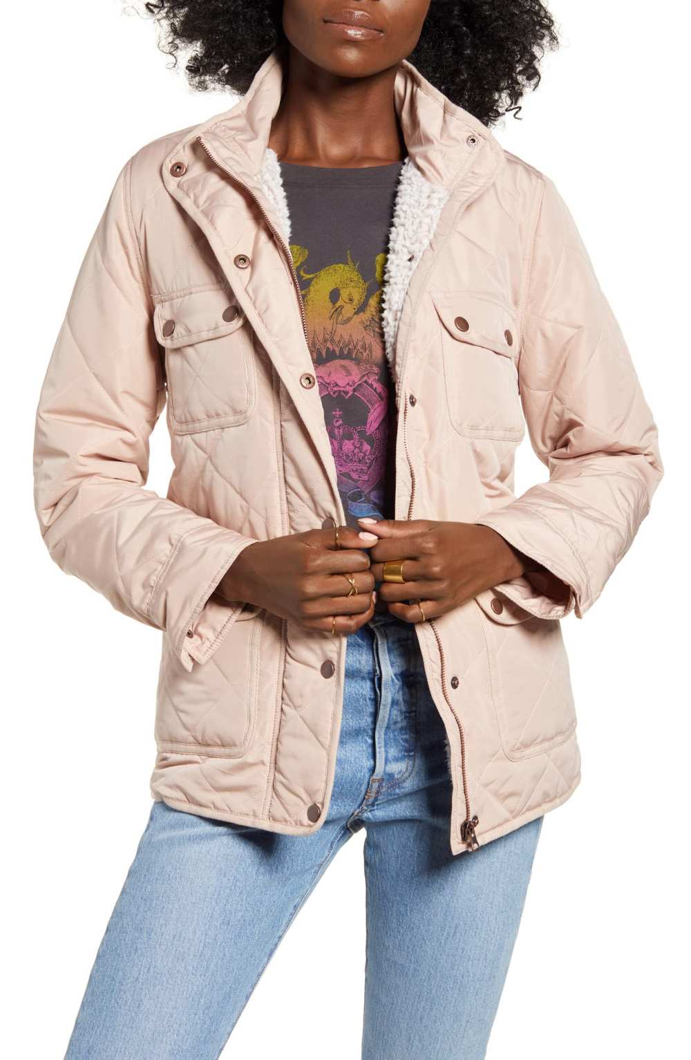 Thread & Supply Fleece Lined Quilted Utility Jacket (Blush)