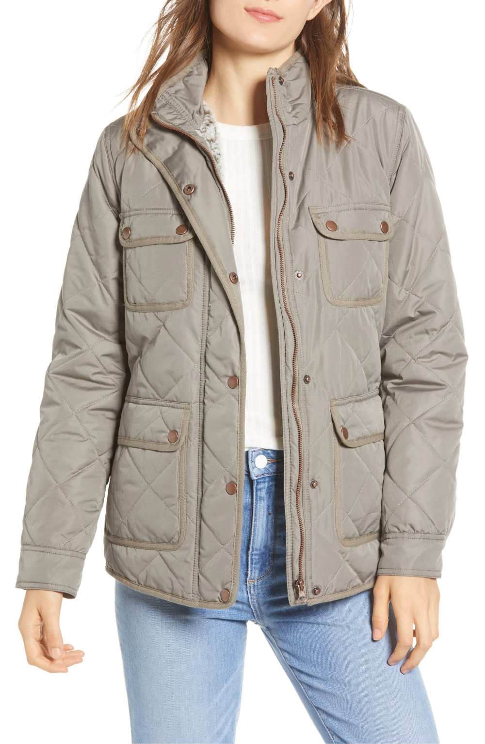 Thread & Supply Fleece Lined Quilted Utility Jacket (Slate Green)