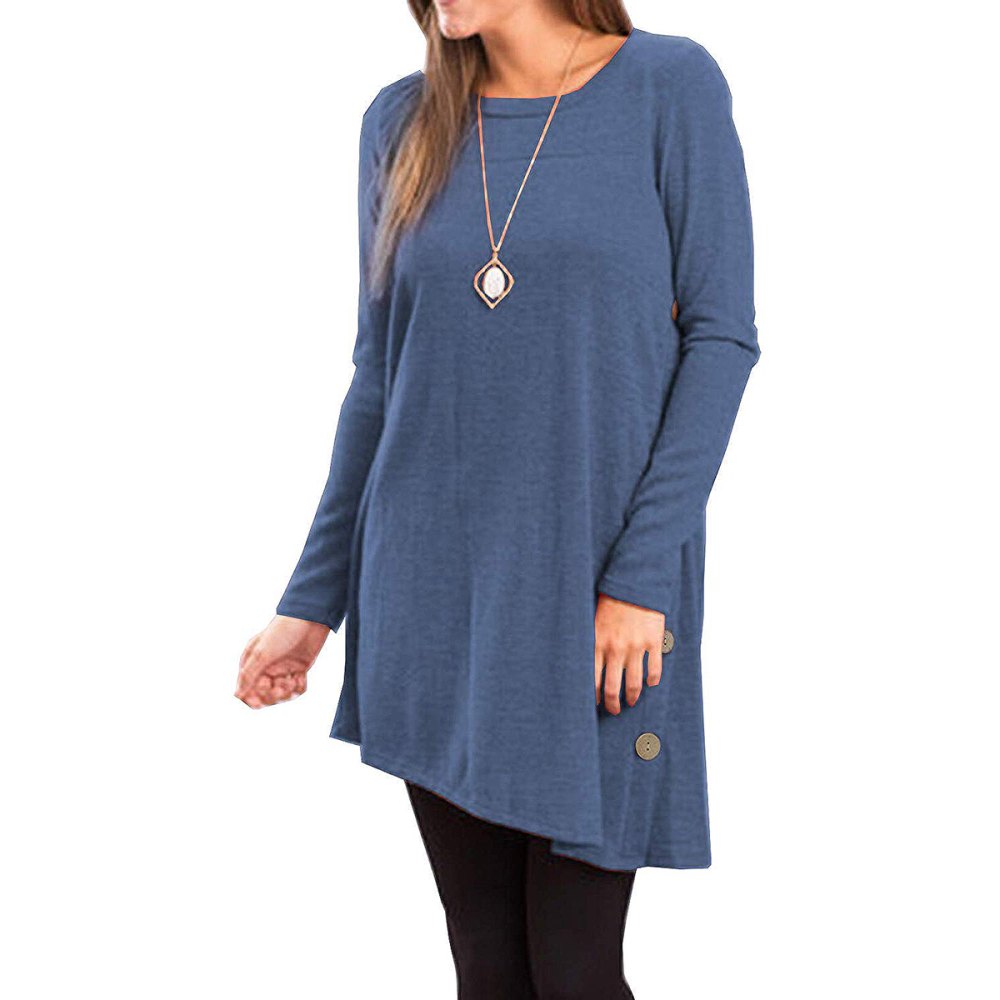 iGENJUN Long Sleeve Scoop Neck Button Side Tunic