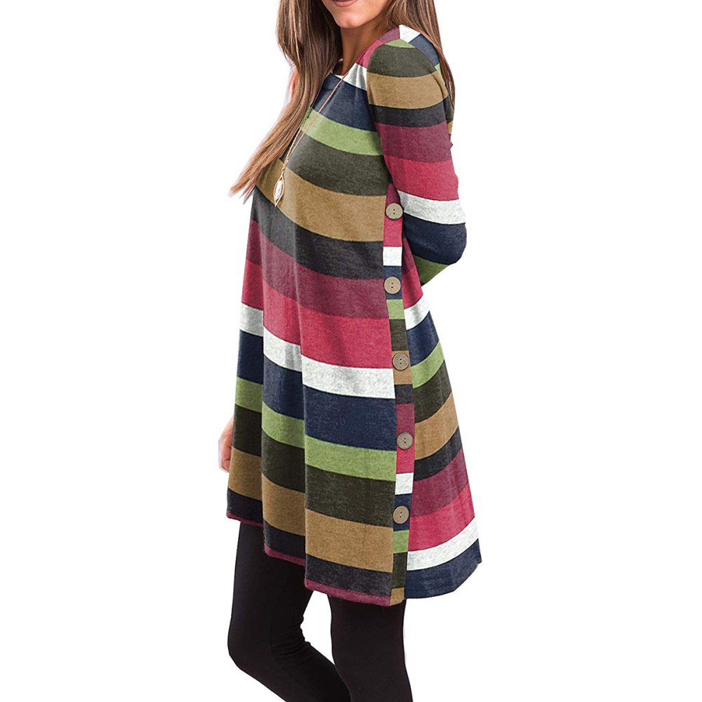 iGENJUN Long Sleeve Scoop Neck Button Side Tunic