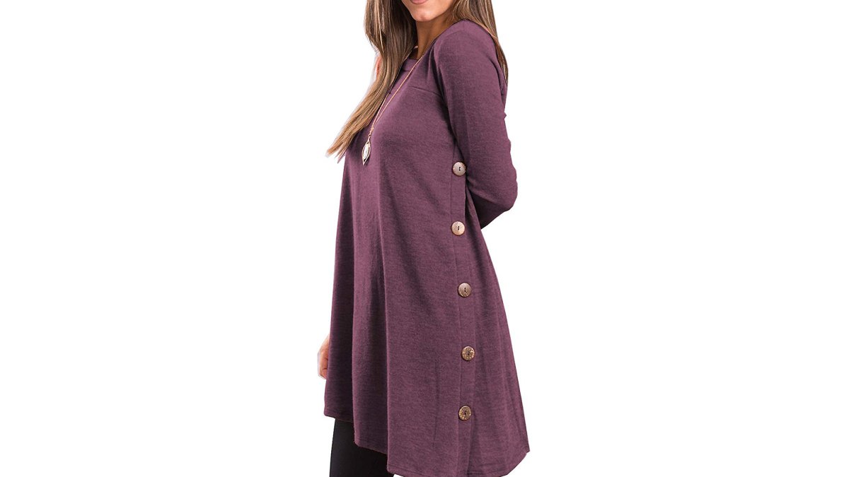 iGENJUN Long Sleeve Scoop Neck Button Side Tunic