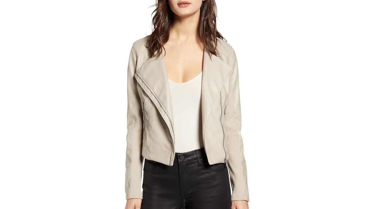 BLANKNYC Record Breaker Collarless Faux Leather Moto Jacket