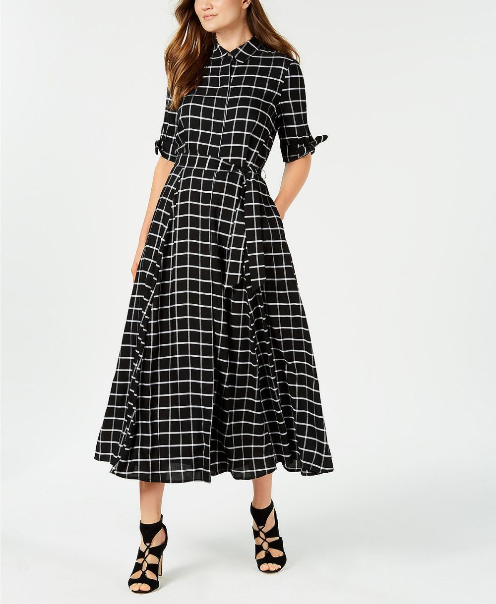 Calvin Klein Plaid Maxi Shirtdress