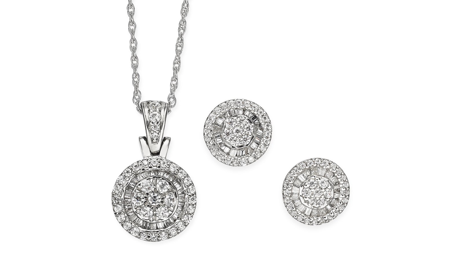 2-Pc. Set Diamond Halo Round Cluster Pendant Necklace & Matching Stud Earrings