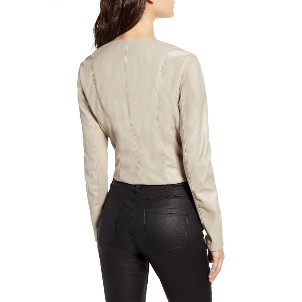 BLANKNYC Record Breaker Collarless Faux Leather Moto Jacket