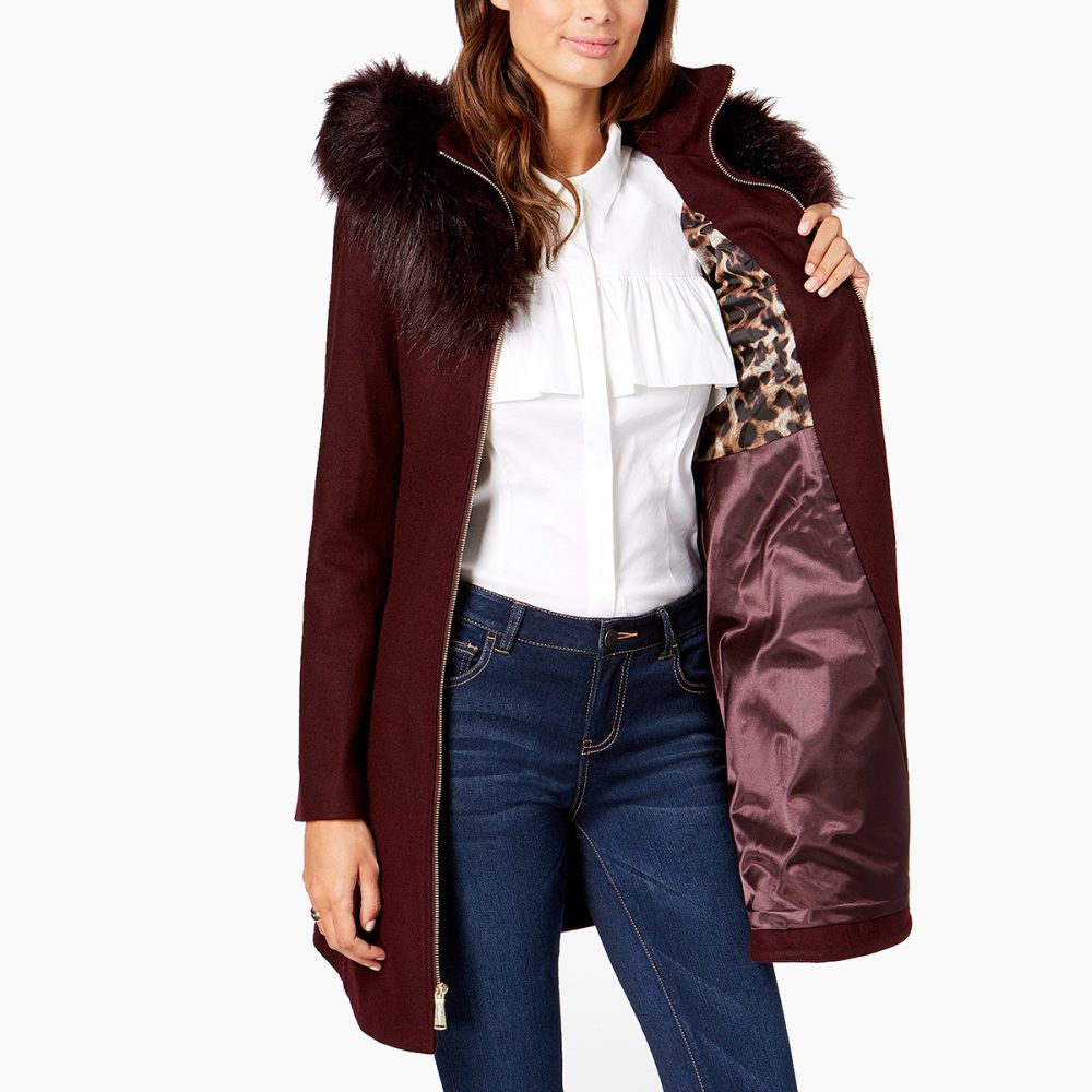 Laundry by Shelli Segal Faux-Fur-Trim Hooded Coat