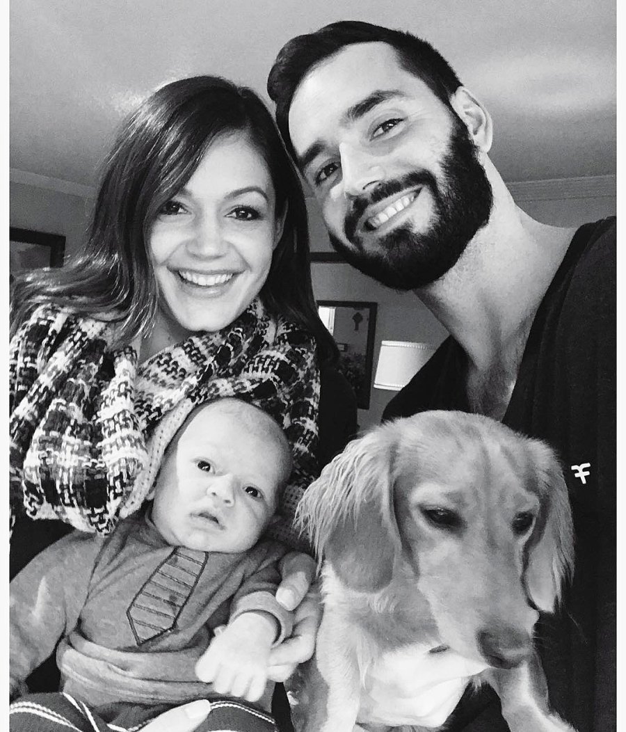 Desiree Hartsock and Chris Siegfried with baby Asher and Frankie the dog Love Timeline
