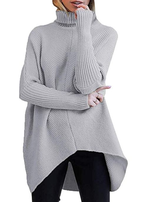 ANRABESS Womens Turtleneck Batwing Sleeve Sweater (Grey)