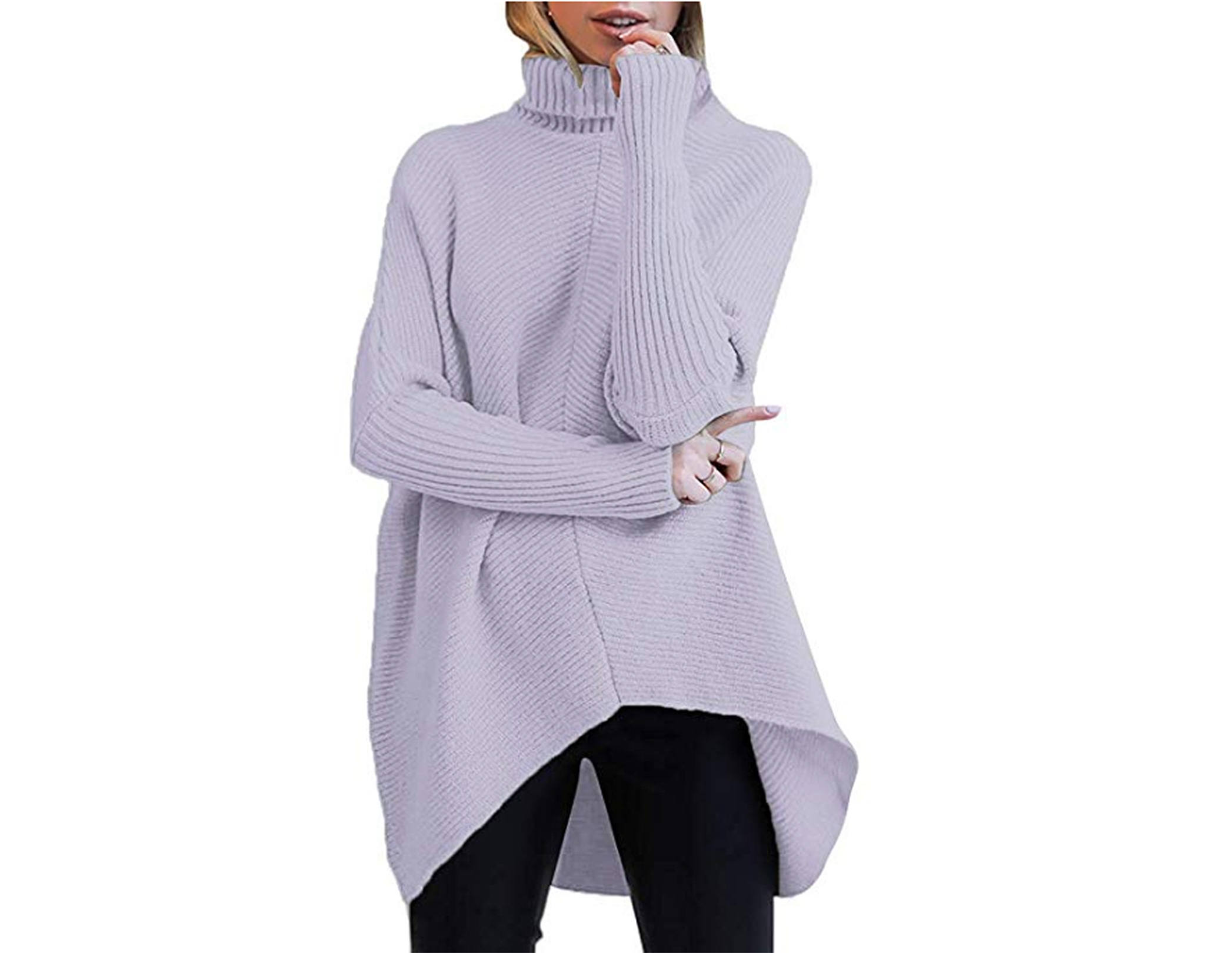 ANRABESS Womens Turtleneck Batwing Sleeve Sweater (Lavendar)