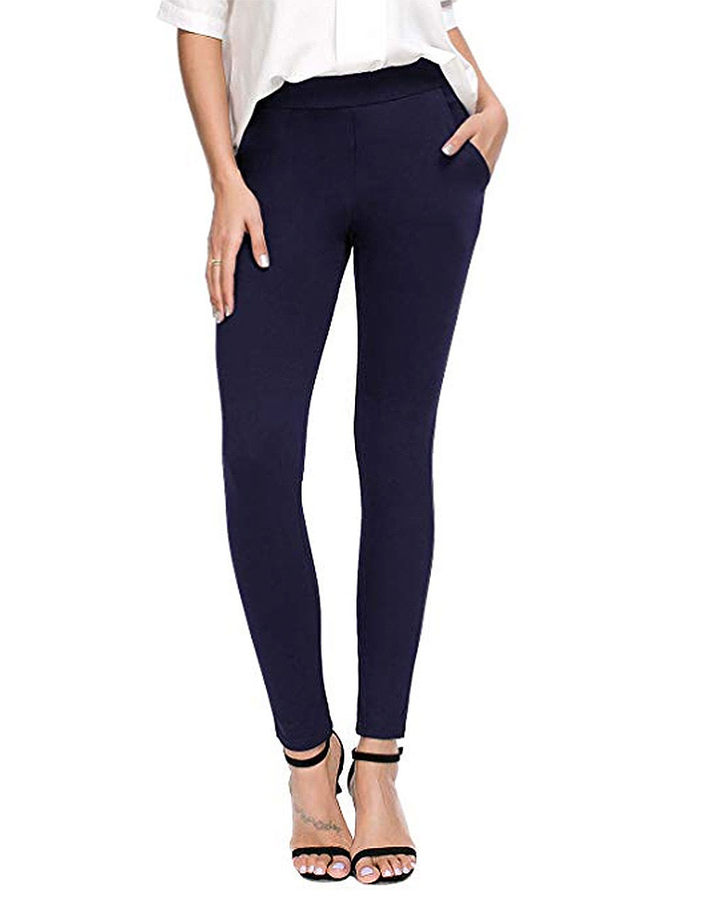 Bamans Women's Skinny Slim Stretch Yoga Dress Pants (Blue)
