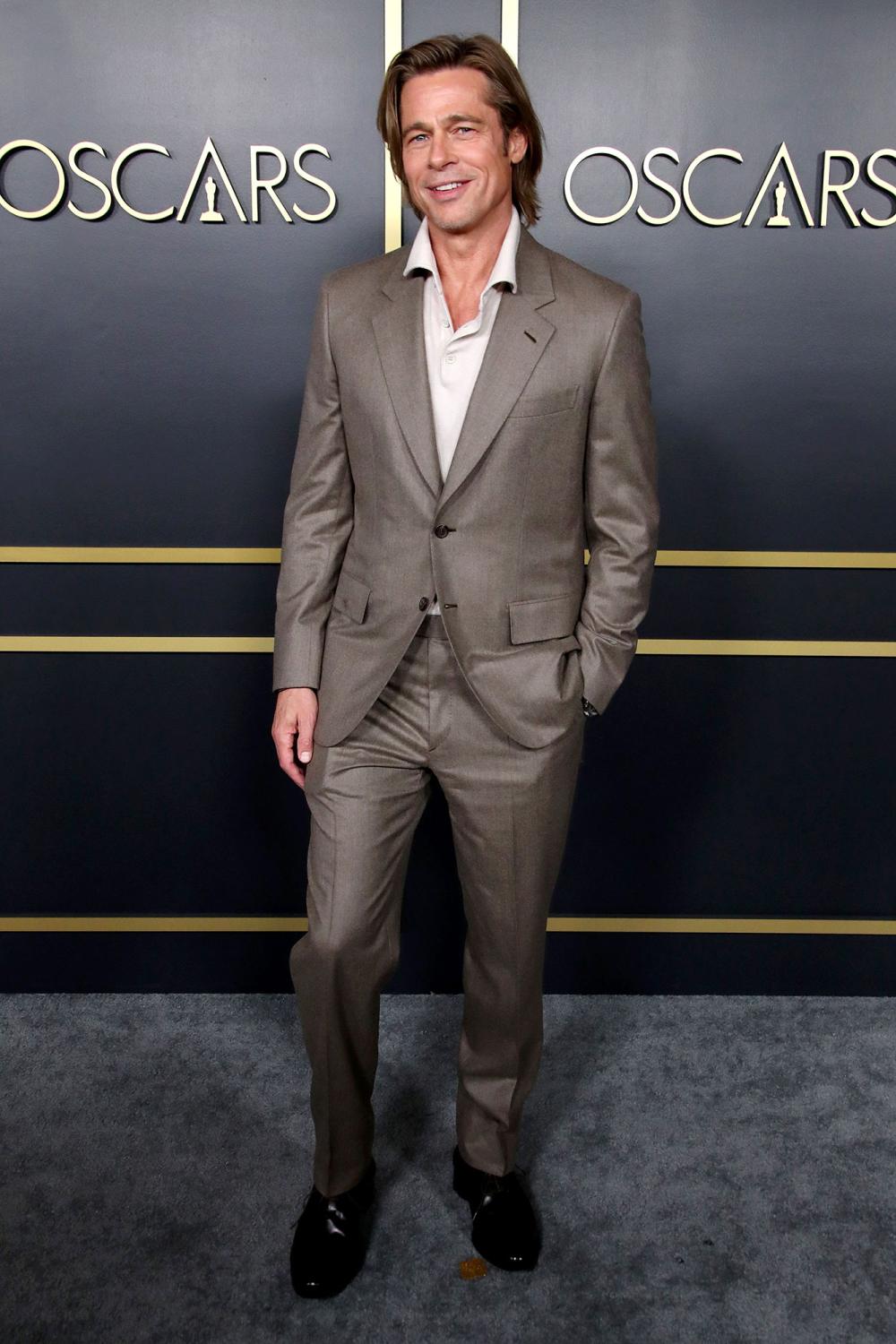 Brad Pitt Wearing Brioni Wore a Nametag to the Oscars Luncheon