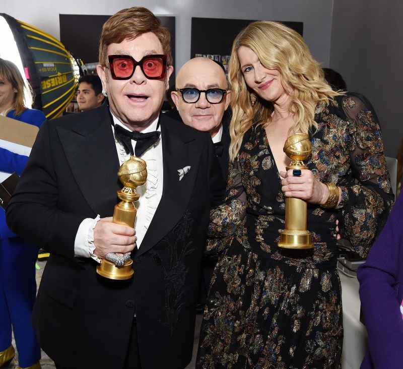 Elton John Bernie Taupin and Laura Dern Inside the Golden Globes 2020
