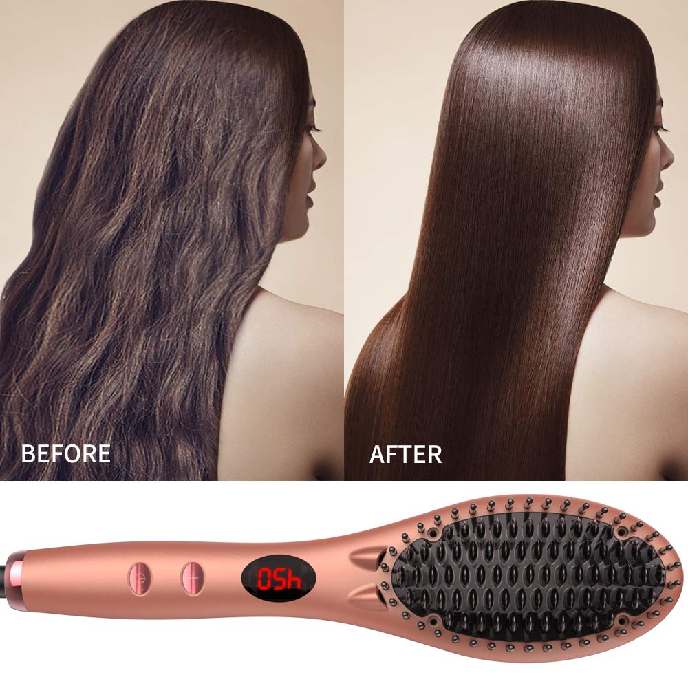 GLAMFIELDS Ionic Hair Straightening Brush Before and After