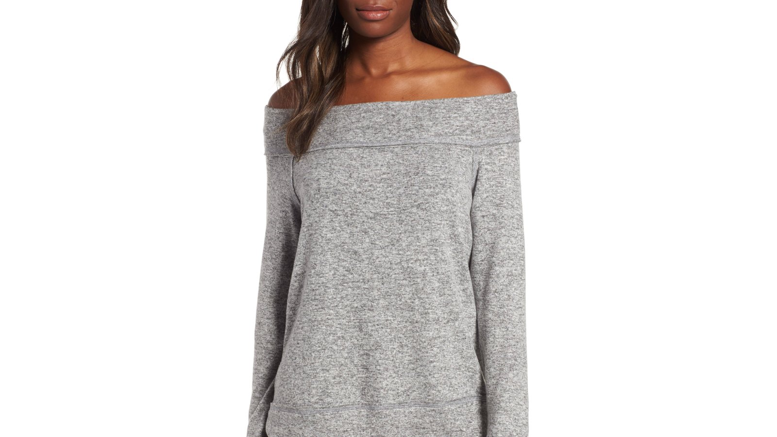 Gibson x Living in Yellow Mary Fleece Off the Shoulder Top (Heather Grey)