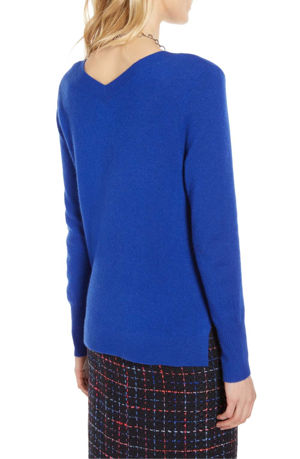 Halogen V-Neck Cashmere Sweater (Blue Mazarine)