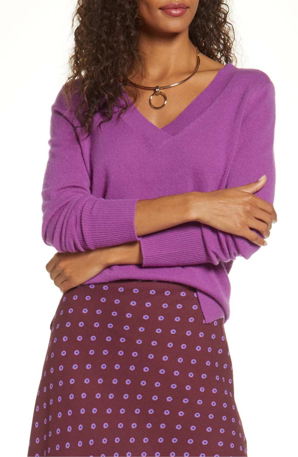 Halogen V-Neck Cashmere Sweater (Purple Dewberry)