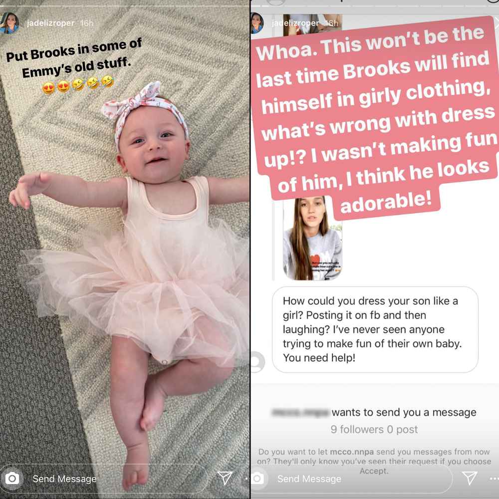 Jade Roper Defends Putting Son Brooks in Daughter Emerson&rsquo;s Old Dresses
