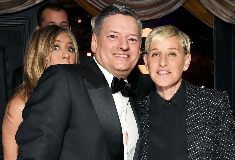 Jennifer Aniston Photobombing Ted Sarandos and Ellen DeGeneres Golden Globes 2020 After Parties
