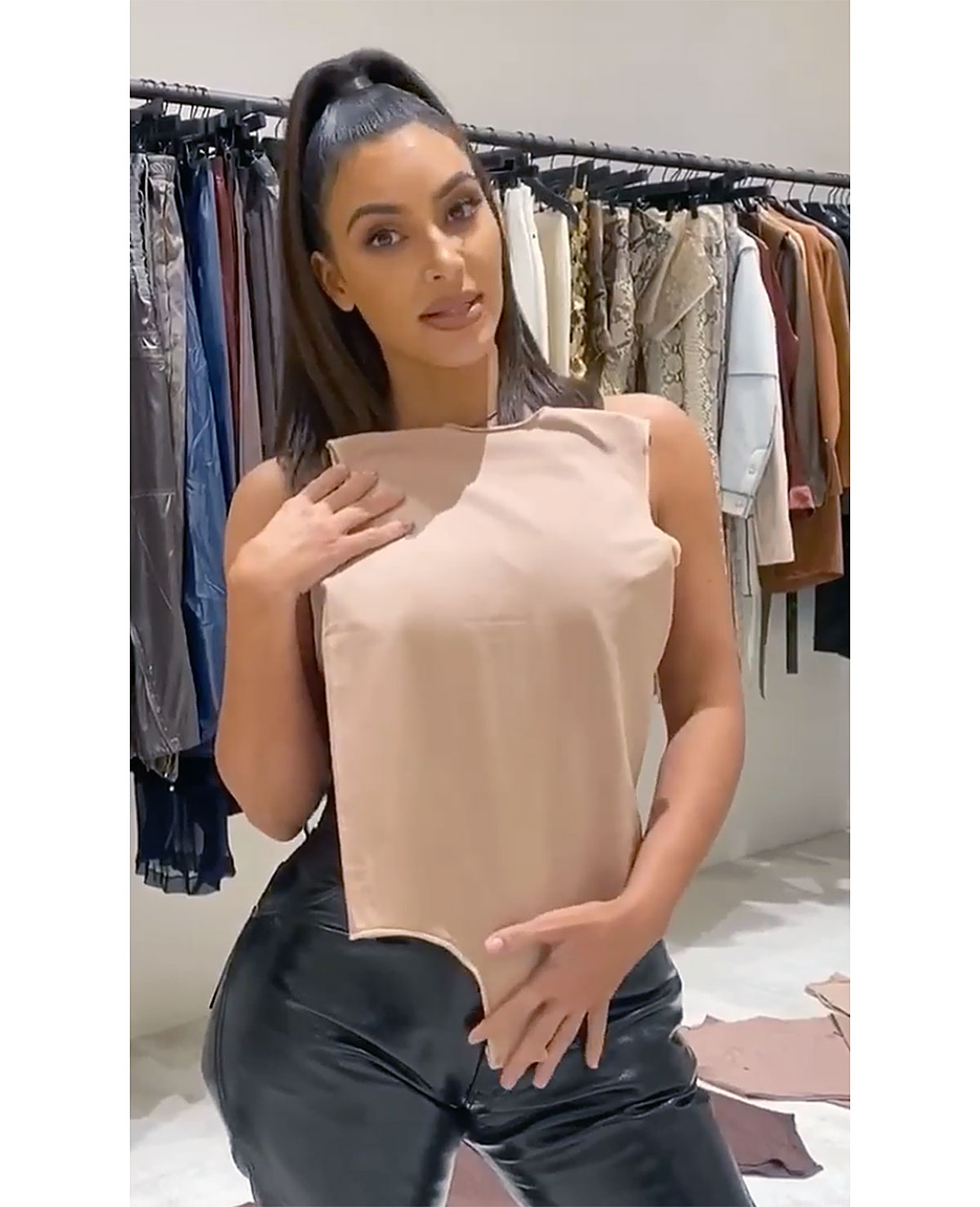 SKIMS, Designed with ultra-soft buttery fabric that molds to your body,  @KimKardashian wears the Fits Everybody Scoop Neck Bra and Thong in Clay