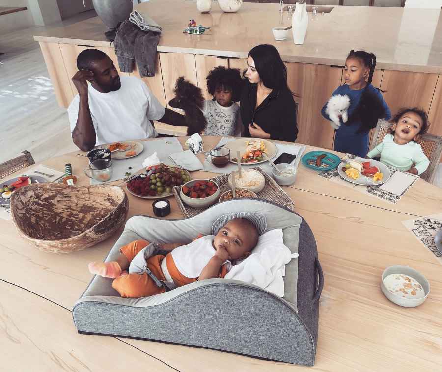 Kim Kardashian and Kanye West with Four Children and Morning Madness