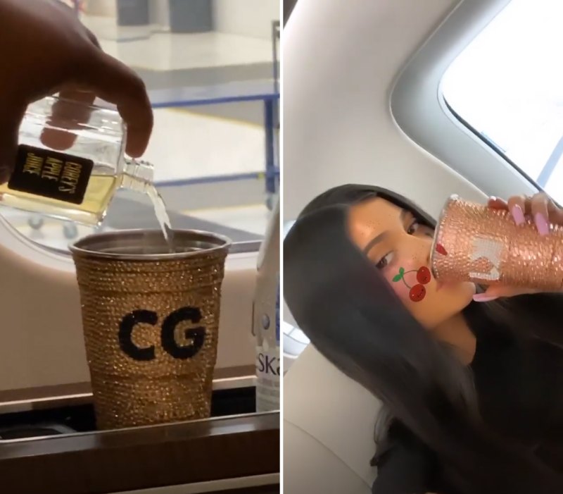 Kylie-Jenner-and-Corey-Gamble-drinking-private-jet
