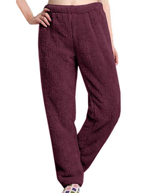 Nulibenna Womens Knitted Casual Soft Lounge Pants (Wine Red)