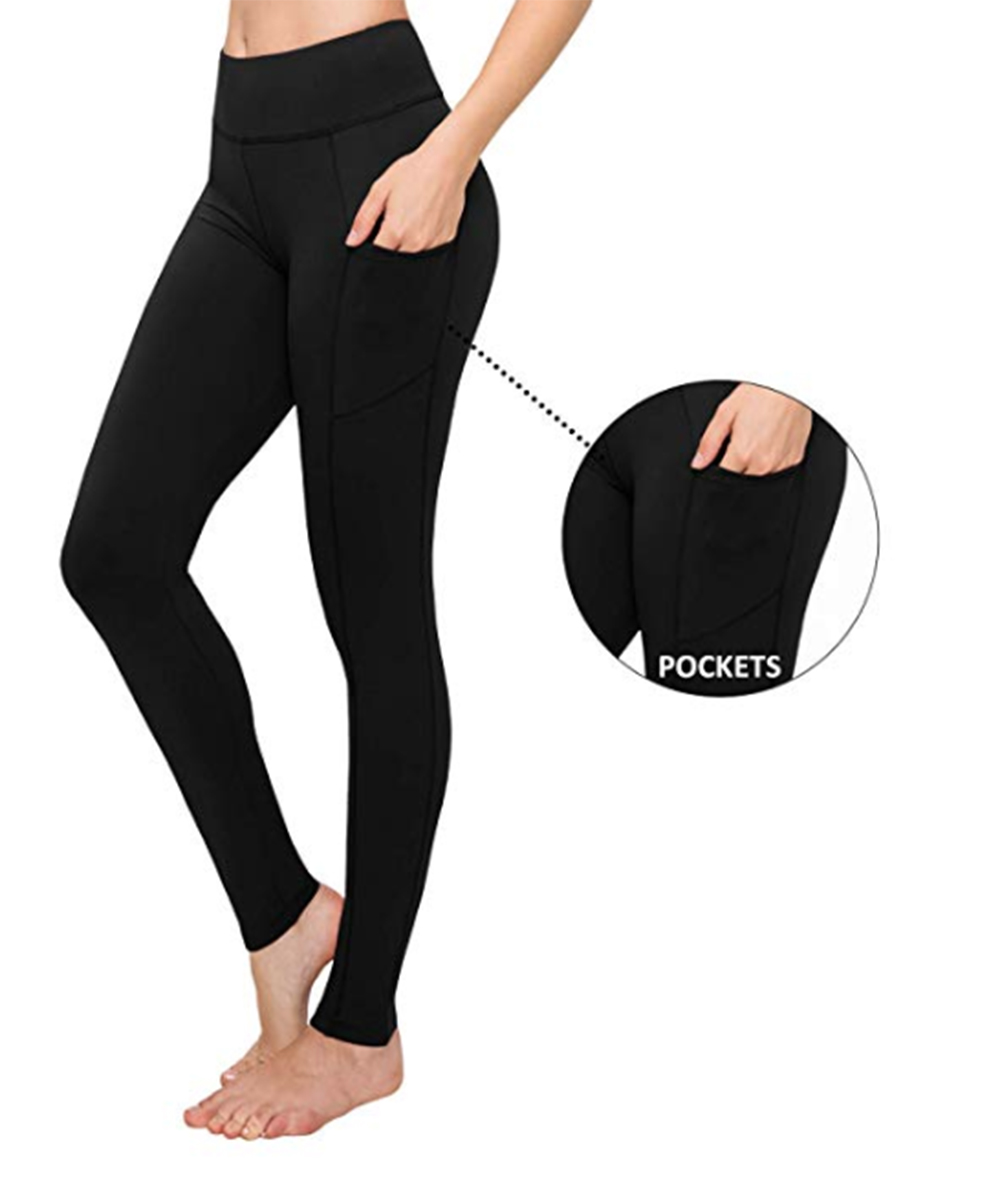 SATINA High Waisted Leggings (Full Length W/ Pockets Black(