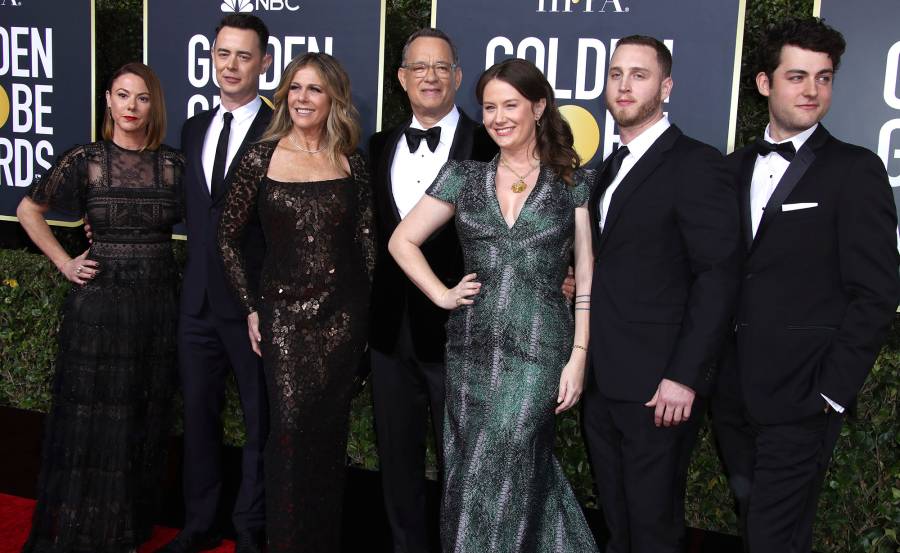 Samantha Bryant, Colin Hanks, Rita Wilson, Tom Hanks, Chat Hanks and Truman Hanks Family Golden Globes 2020