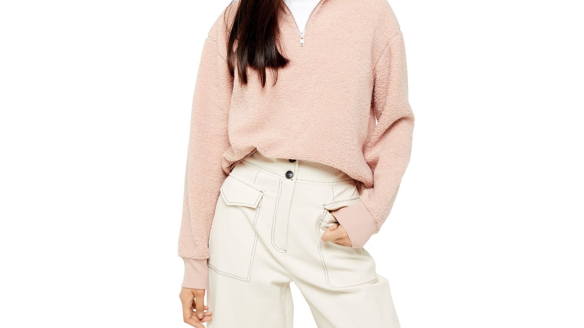 Topshop Half Zip Funnel Neck Sweatshirt (Pink)
