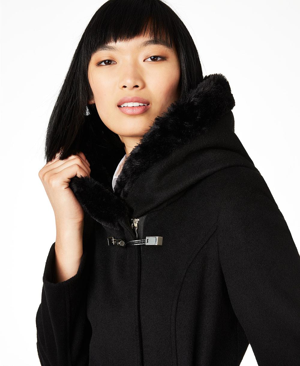 Calvin Klein Belted Asymmetrical Coat With Faux-Fur Hood
