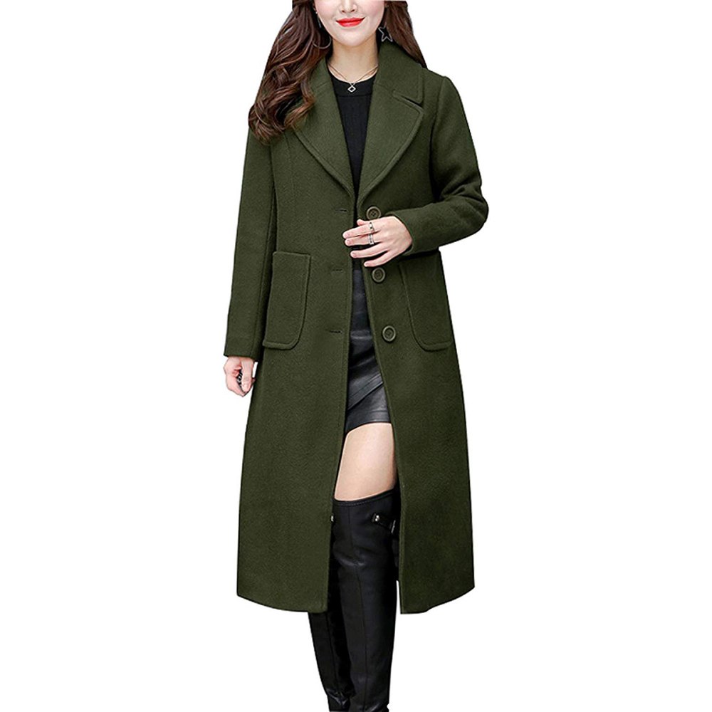 chouyatou Women's Big Notch Lapel Single-Breasted Mid-Long Wool-Blend Coat