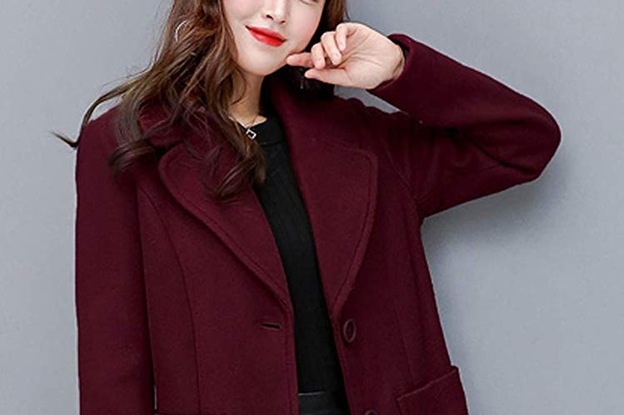 chouyatou Women's Big Notch Lapel Single-Breasted Mid-Long Wool-Blend Coat