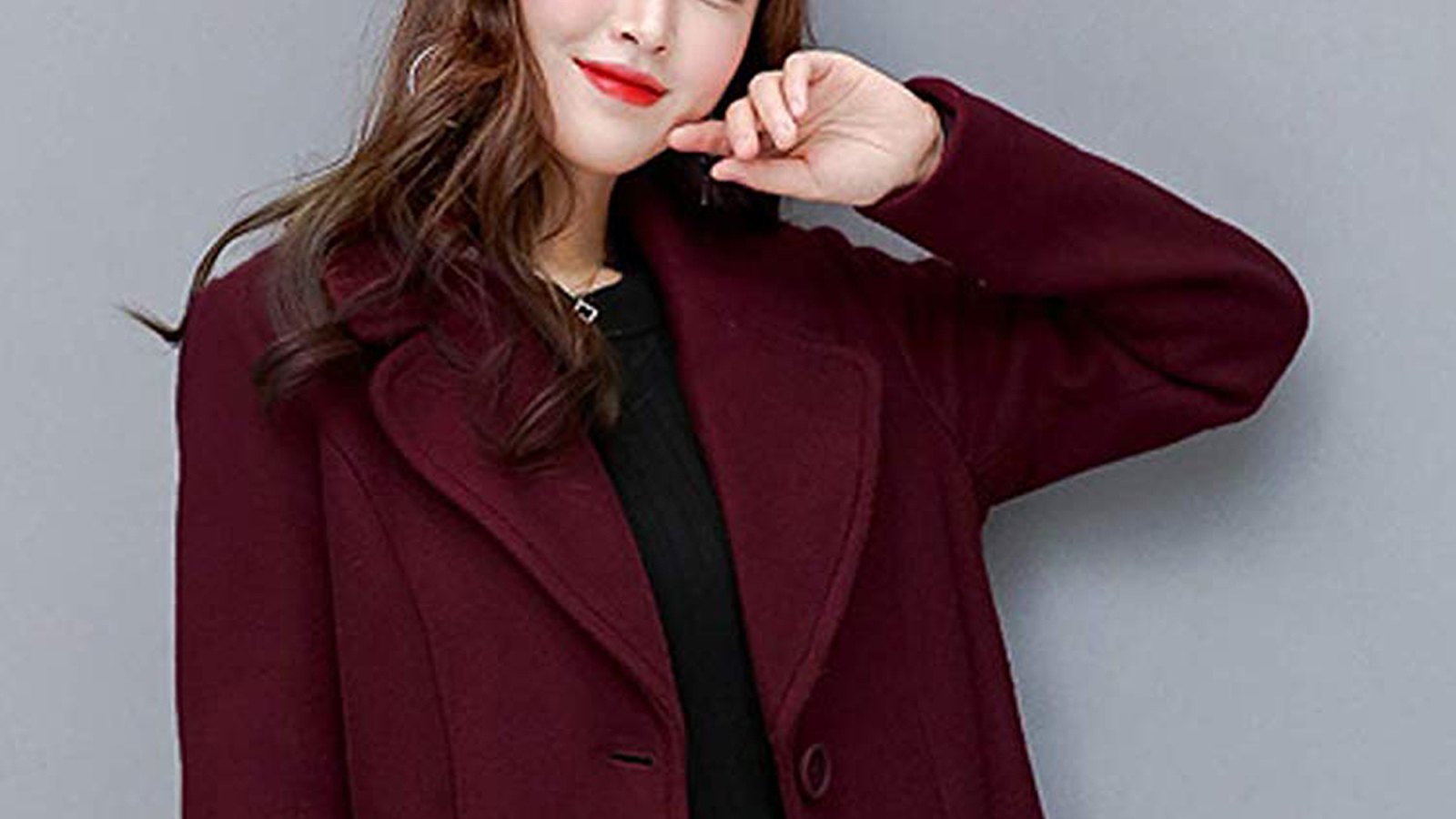 chouyatou Women's Big Notch Lapel Single-Breasted Mid-Long Wool-Blend Coat