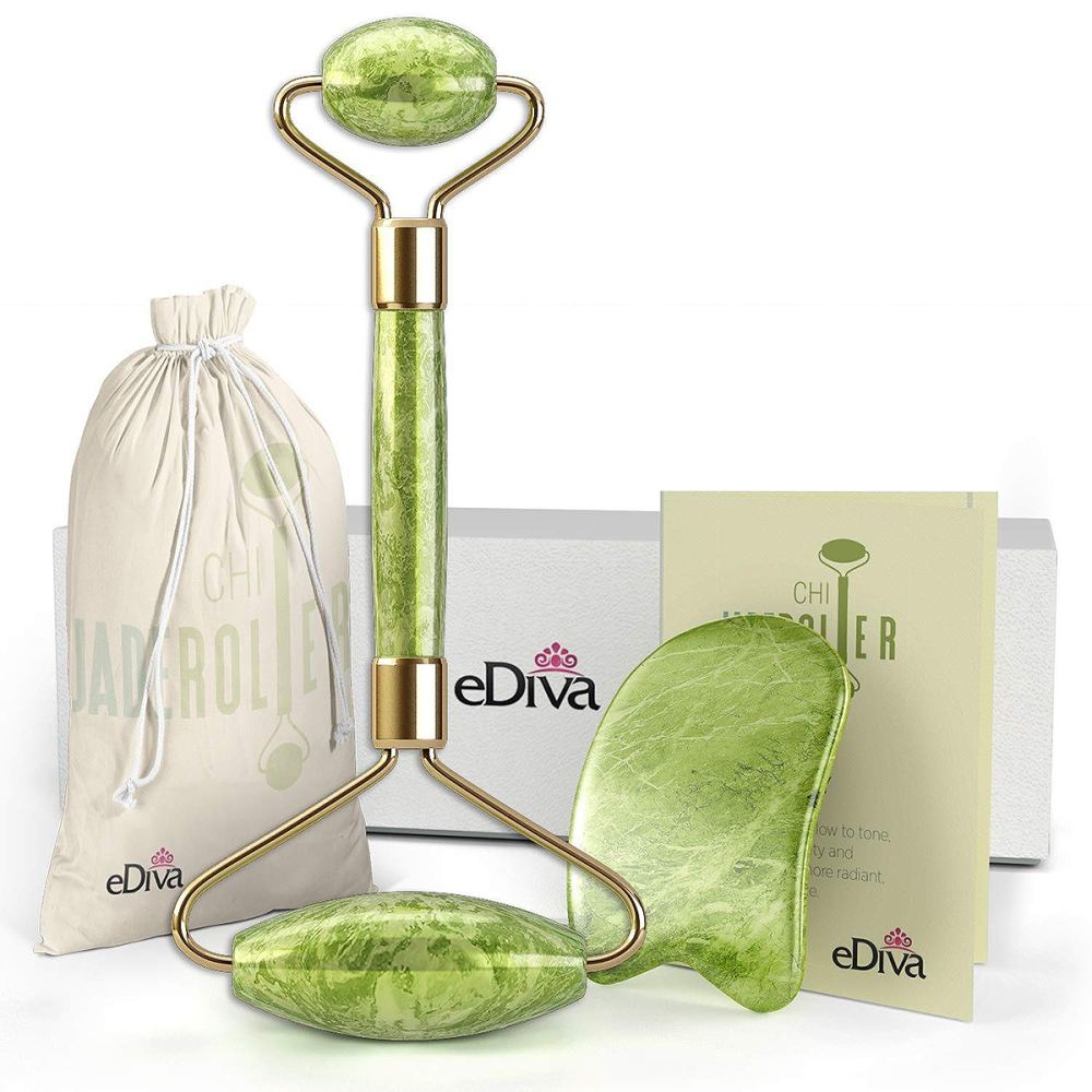 eDiva Natural Jade Roller + Gua Sha set