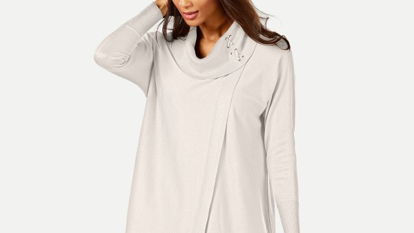 JM Collection Faux-Wrap Cowl-Neck Sweater