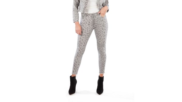 KUT From the Kloth Connie Leopard Print High Waist Raw Hem Ankle Skinny Jeans