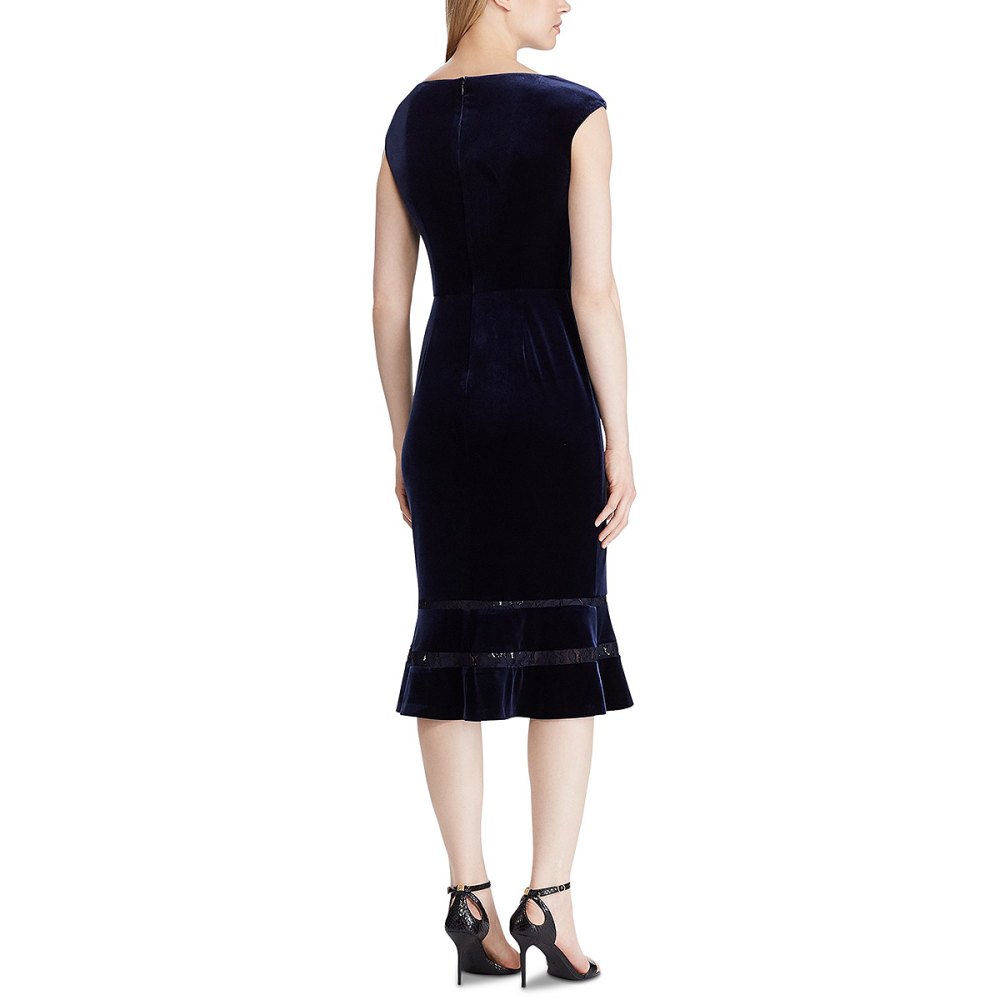 Lauren Ralph Lauren Inset-Lace Velvet Dress