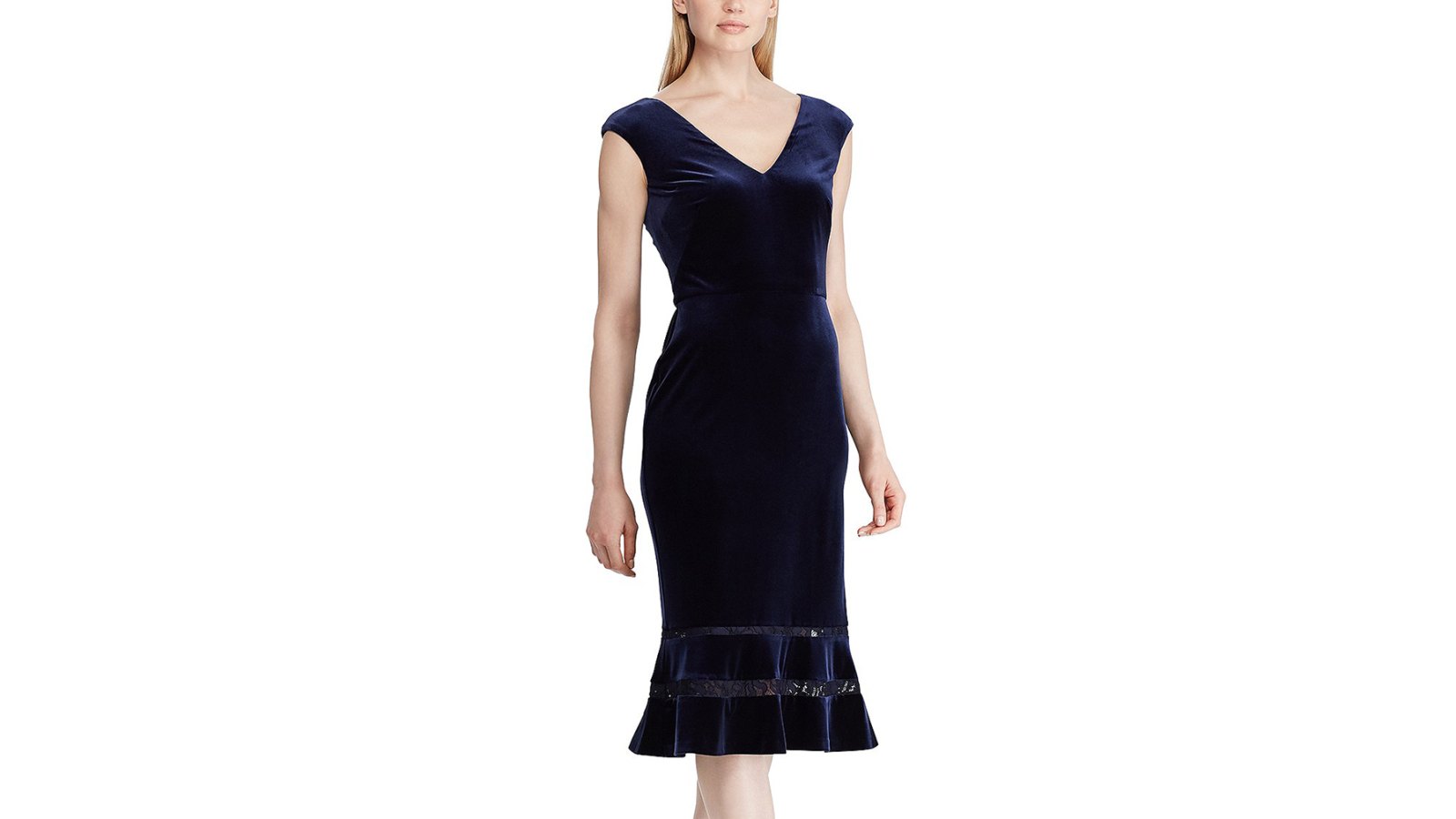 Lauren Ralph Lauren Inset-Lace Velvet Dress