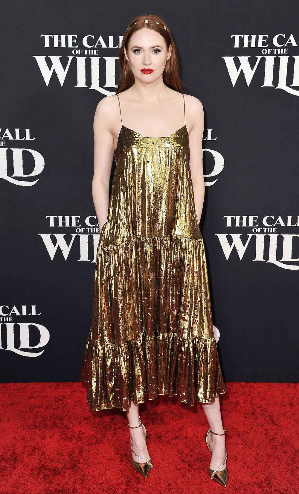 Karen Gillan Gold Dress February 13, 2020