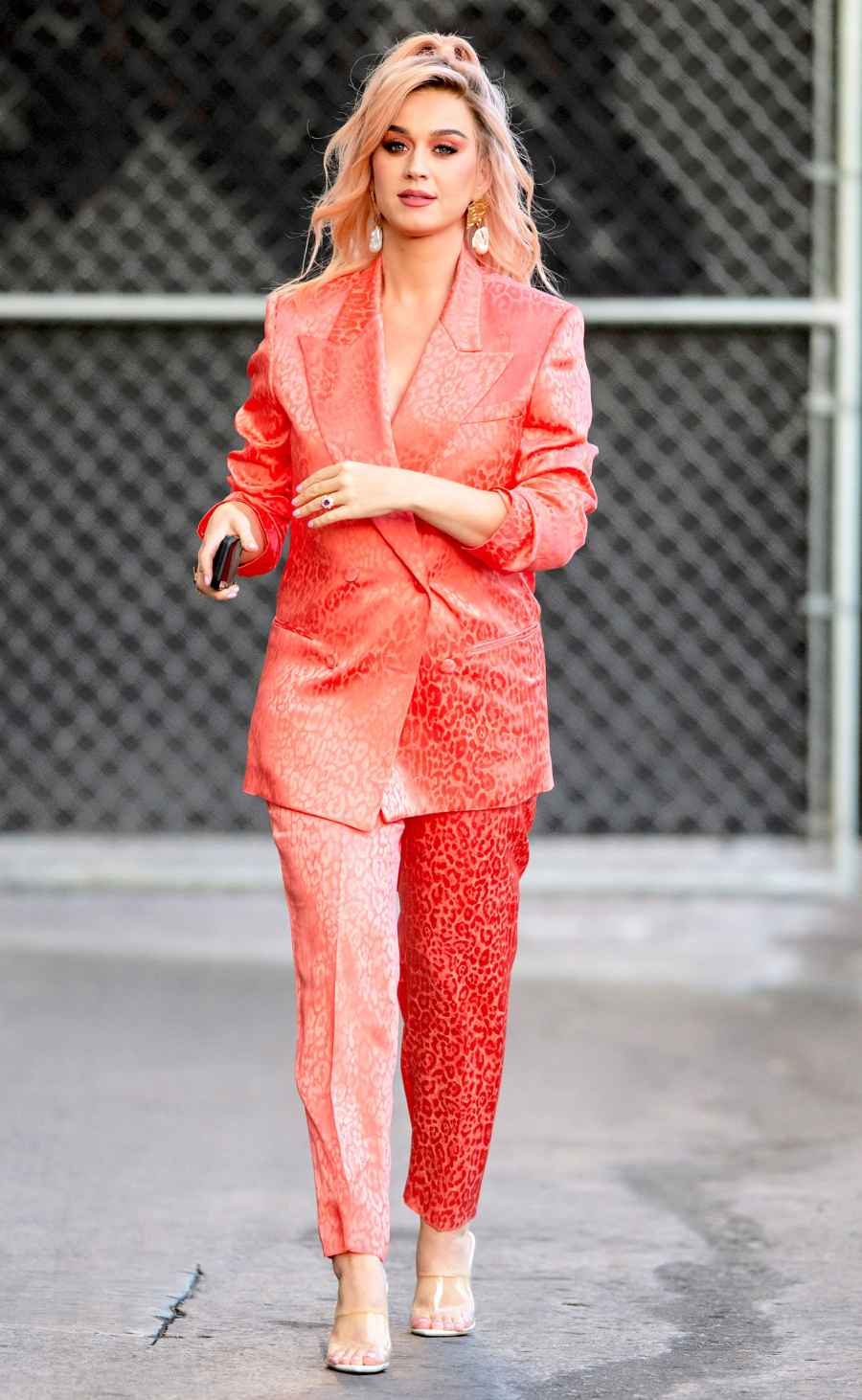 Katy Perry Coral Printed Suit February 12, 2020