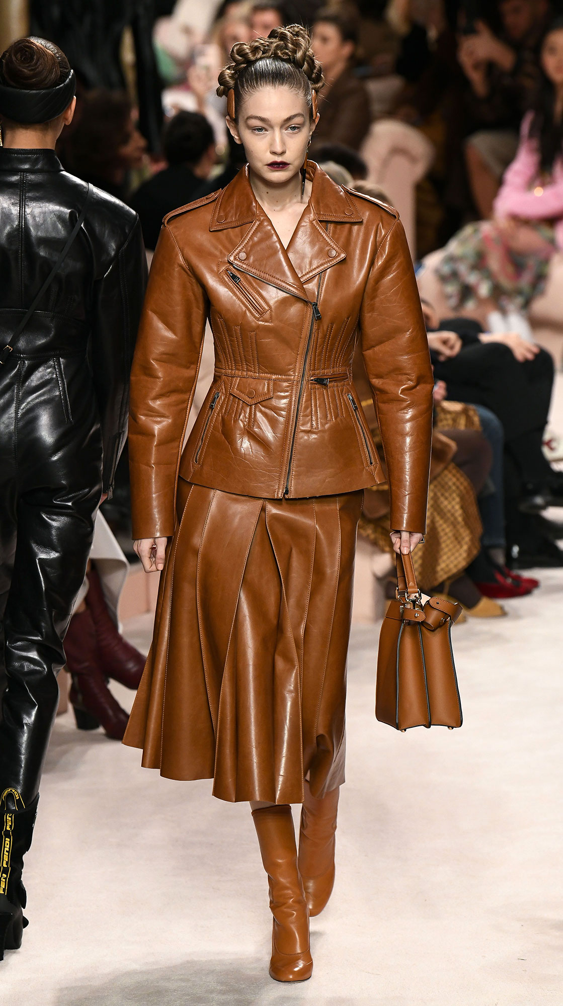 Brown Leather Gigi Hadid Gallery Runway