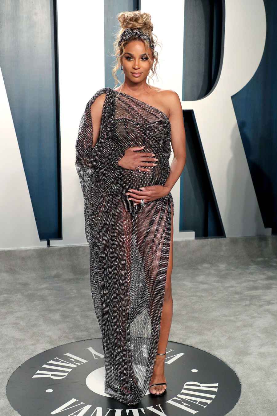 Ciara Vanity Fair Oscar Party Wearing Ralph and Russo Sheer Dress Oscars 2020 Oscars Baby Bumps