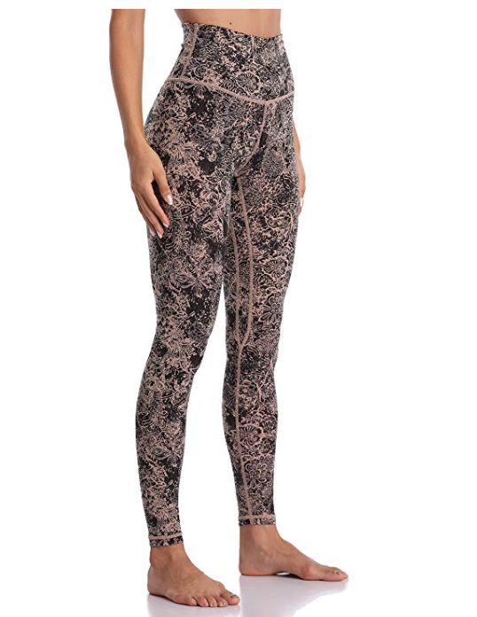 Colorfulkoala Women's High Waisted Full-Length Yoga Pants (Delicate Laces Texture)