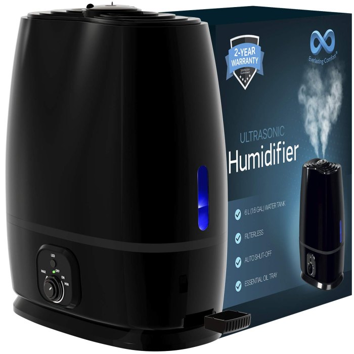 Everlasting Comfort Ultrasonic Humidifier for Bedroom (Black)