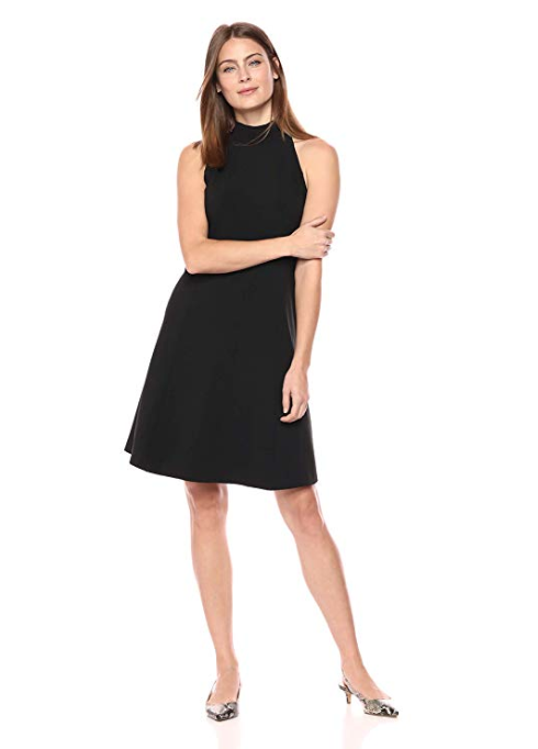 Lark & Ro Women's Sleeveless Mock Neck A-Line Dress (Black)