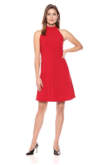 Lark & Ro Women's Sleeveless Mock Neck A-Line Dress (Red)